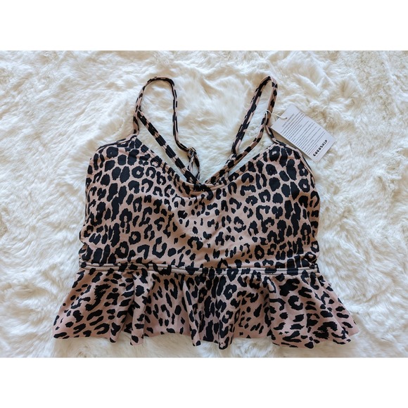 COCOSHIP Ruffled Hem Rusched Side Tankini Leopard Print Swim Suit Top Size L - Picture 6 of 12